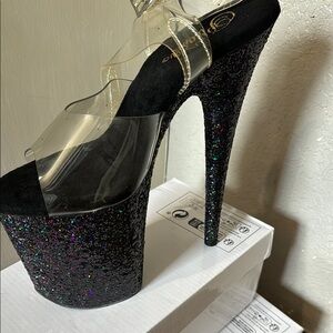 Pleaser Black Platform Shoes with Glitter Finish